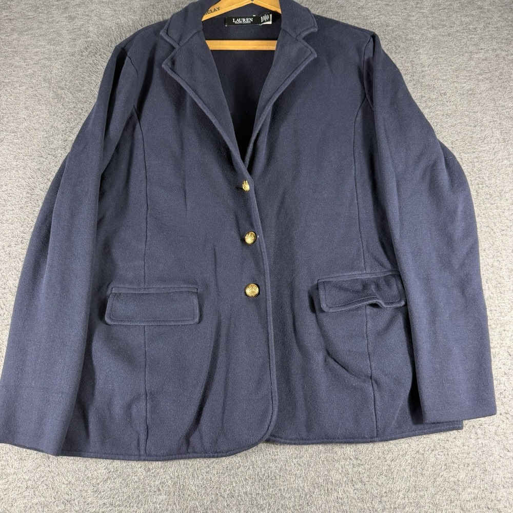 Lauren Ralph Lauren Black Label Women's Knit Blazer Size XL Navy 3 Gold Button
